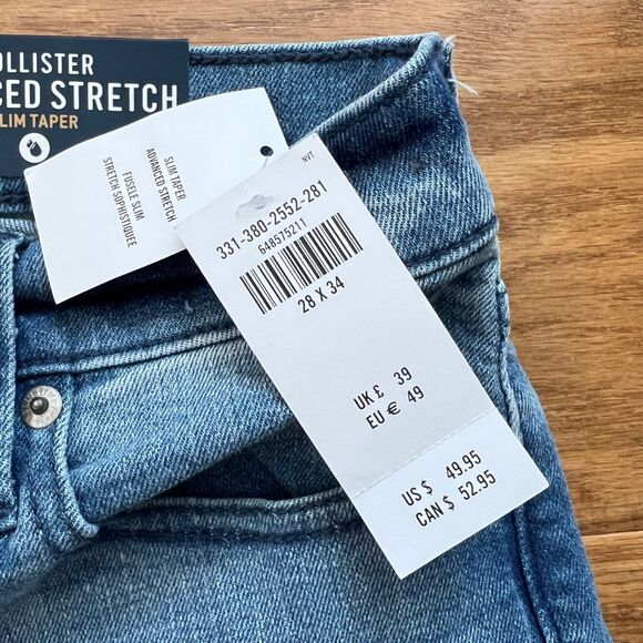 NWT Hollister Jeans Men's Size 28x34 Slim Taper Advanced Stretch Medium Wash - Picture 6 of 11